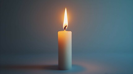 Single Burning Candle on Blue Background