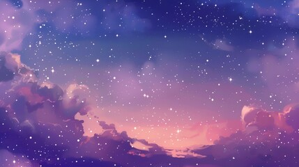 Fototapeta premium Dreamy starry sky with soft clouds at dusk