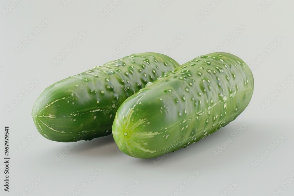 Poster two cucumbers sitting together on a surface, possibly for display or decoration
