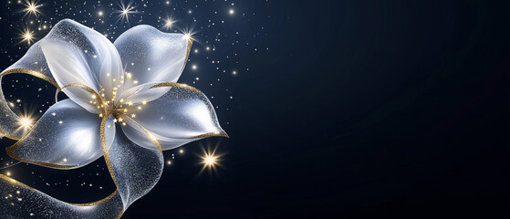 White Ribbon with Sparkling Stars on It. AI generation.