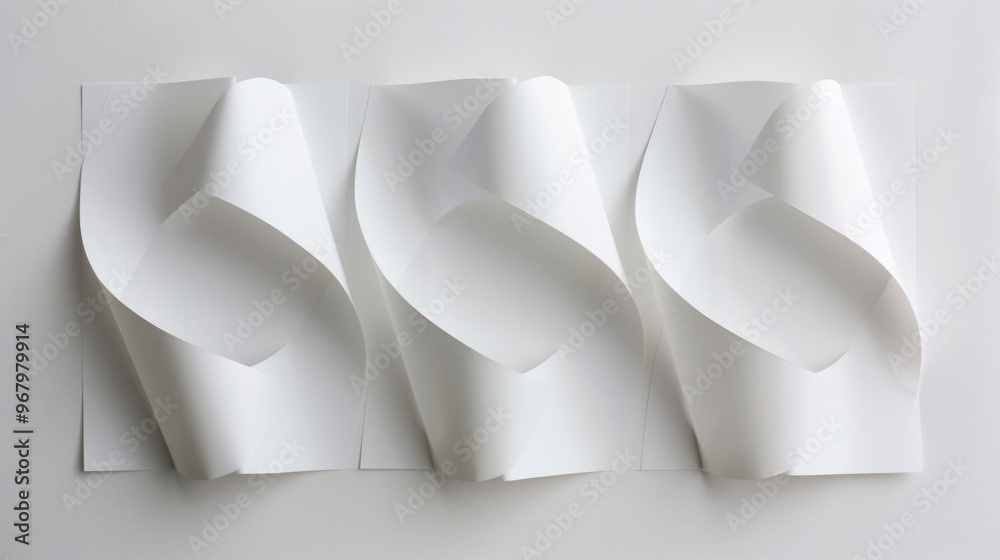 Poster four sheets of paper lying flat on a clean white background, great for abstract or minimalist design