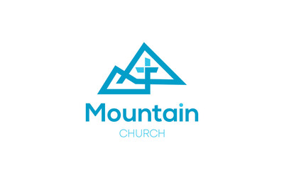 Fototapeta premium A minimal abstract icon logo of a mountain with a Cross, church 