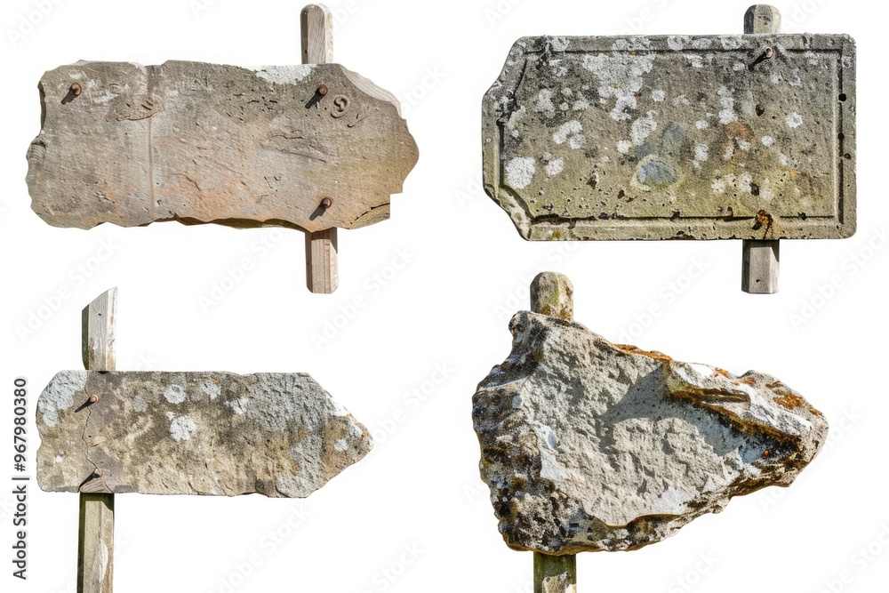 Aufkleber four stone signs on a pole with arrows pointing in different directions