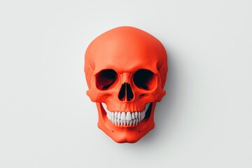 Fototapeta premium Vibrant orange skull on white background, a bold and striking image perfect for Halloween, horror themes, or anatomical illustrations.