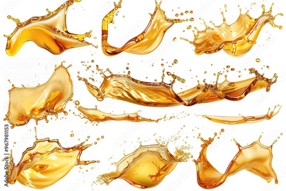 Poster A collection of colorful liquid splashes on a white background, ideal for use in presentations or designs where you want to add some dynamic visual interest