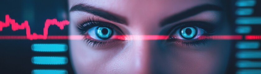 Fototapeta premium Robotic eyes following multiple moving stock graphs, [surveillance], [AI monitoring financial trends]