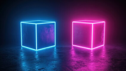 Neon Cubes in a Dark Setting