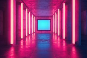 Hallway with Red and Blue Lights