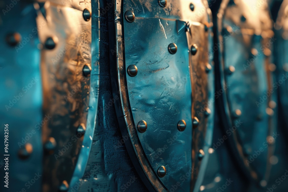 Poster close-up of metal shields with visible rivets