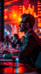 Fototapeta premium Man sitting at a table , ceo presenting