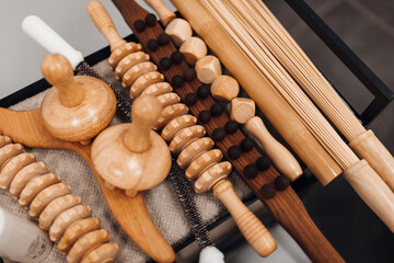 Wooden massage devices close up