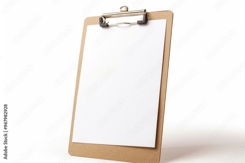 Poster a close-up shot of a white clipboard with an attached sheet of paper, ready for writing or drawing