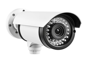 A security camera sitting on a white background, ready to capture images and monitor its surroundings