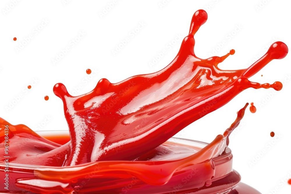 Poster a jar of ketchup with a splash of red liquid on the side
