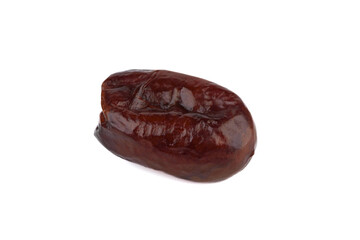 One dehydrated date fruit isolated on white background.