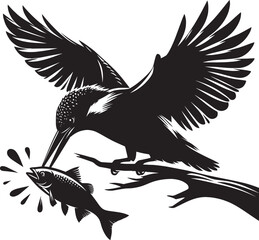 Beautiful kingfisher bird flying Silhouette vector illustration isolated on a white background