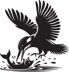 Beautiful kingfisher bird flying Silhouette vector illustration isolated on a white background