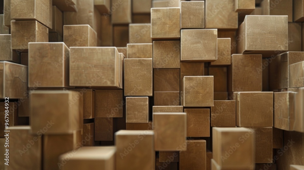 Poster A pile of boxes with varying sizes and shapes stacked on top of each other