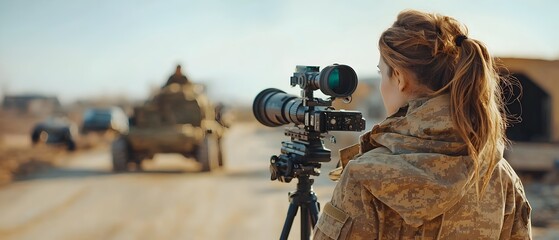 Courageous female photojournalist capturing the harrowing realities of war from the frontlines showcasing the dangers and bravery of reporting on conflicts and crises in real time