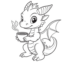 Cute vector illustration Dragon drawing for kids page