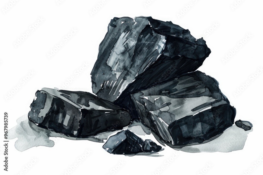 Poster a black and white drawing of a pile of rocks, suitable for use in minimalist designs or abstract art