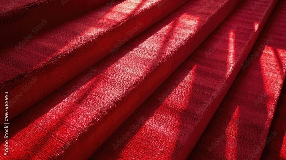 Poster A detailed view of a set of stairs with a bold red color scheme, ideal for use in designs where bright colors are needed