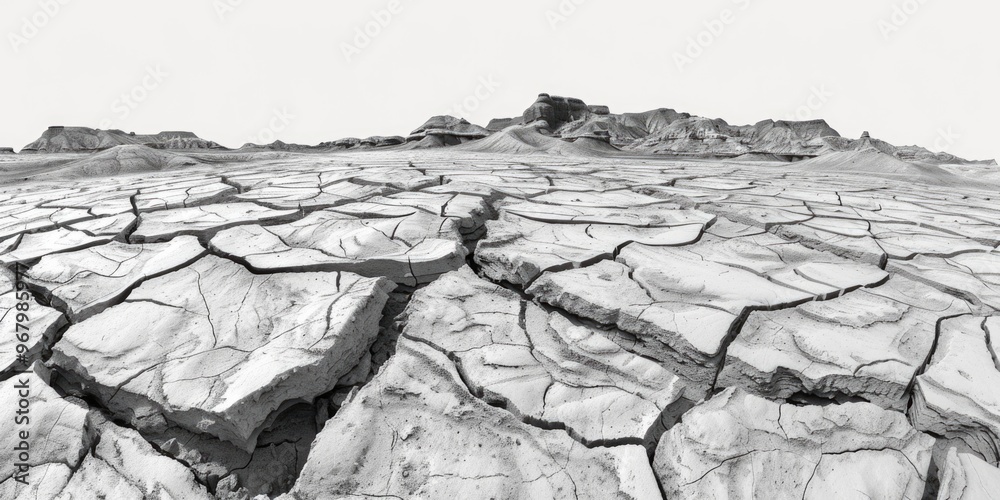 Poster a black and white photo of a desolate landscape, ideal for use in news or documentary projects about