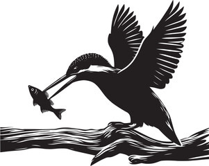 Beautiful kingfisher bird flying Silhouette vector illustration isolated on a white background