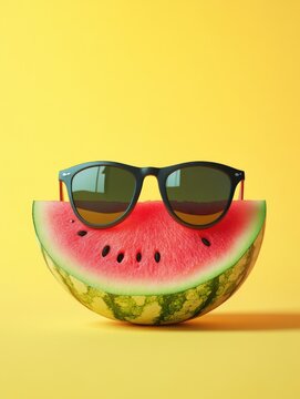 Naklejki This is a playful image of watermelon with sunglasses on it, evoking the idea of cool summer fun.