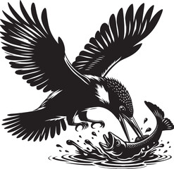 Beautiful kingfisher bird flying Silhouette vector illustration isolated on a white background