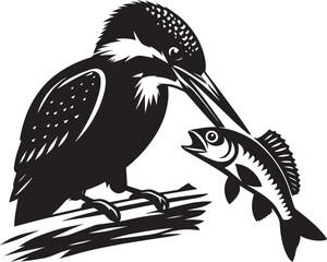 Beautiful kingfisher bird flying Silhouette vector illustration isolated on a white background