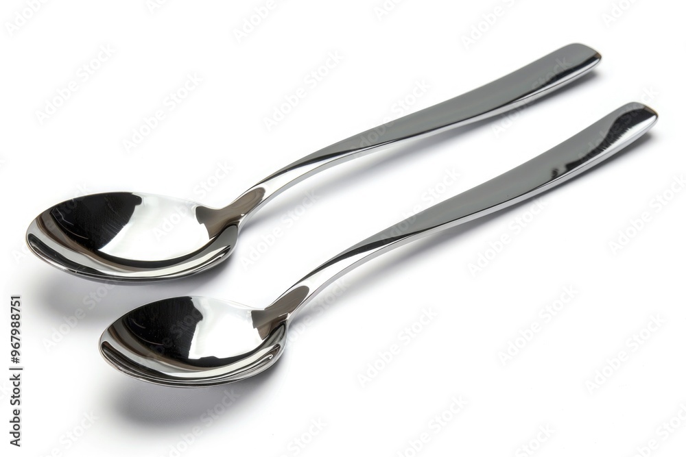 Poster a pair of silver spoons lying side by side on a surface, often used for serving or eating