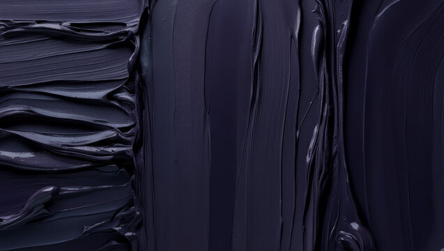 Relief of glossy brush strokes of paint in color mix of black violet and black blue 2025 future dusk textured surface with layered details of painted surface