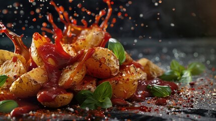 A close-up photo of a plate of food with a rich and flavorful sauce