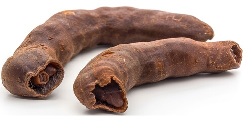 Two sausages placed on a clean white background, ready for serving or display