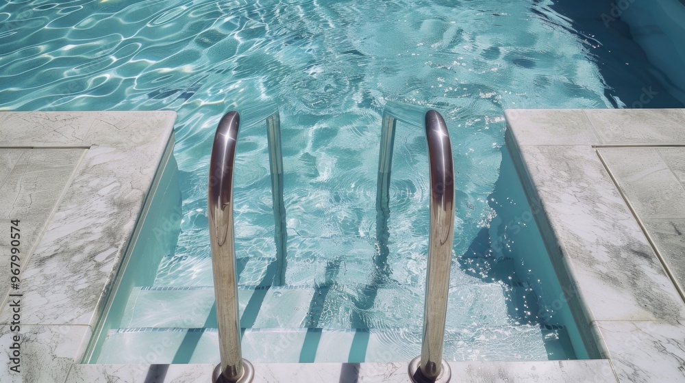 Aufkleber a pool with steps leading into the water, ideal for swimming or relaxing by the water's edge