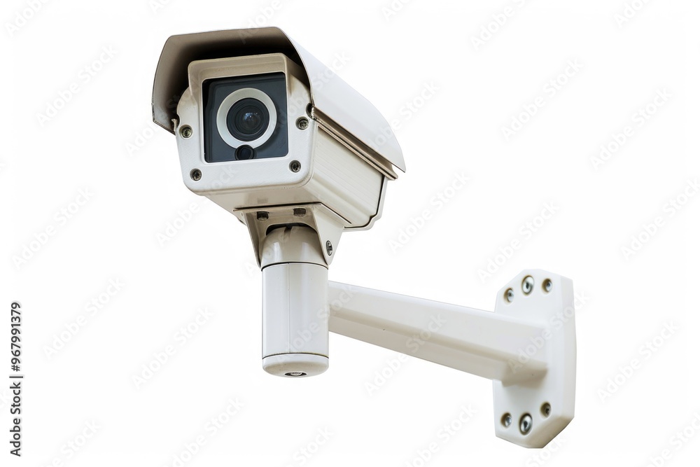 Poster a security camera installed on the side of a building for surveillance purposes, may be used in a ci