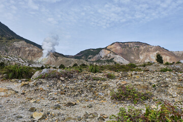 Active Volcano Vents in a Rugged Terrain