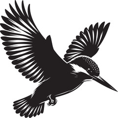 Beautiful kingfisher bird flying Silhouette vector illustration isolated on a white background