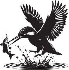 Beautiful kingfisher bird flying Silhouette vector illustration isolated on a white background