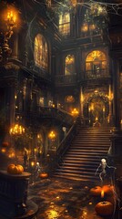 Fototapeta premium Halloween, Haunting, Witches, Ghosts, Haunted, Vampire, Cemetery, Pattern Background, Wallpaper, Cover and Screen for Smartphone, PC, Laptop, 9:16 and 16:9 Format