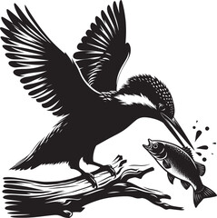 Beautiful kingfisher bird flying Silhouette vector illustration isolated on a white background