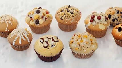 Four muffins with different toppings
