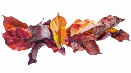 Vivid autumn leaves captured mid air, showcasing intricate textures and seasonal crispness