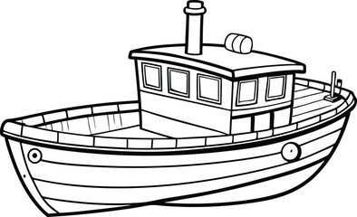 old boat line art vector illustration