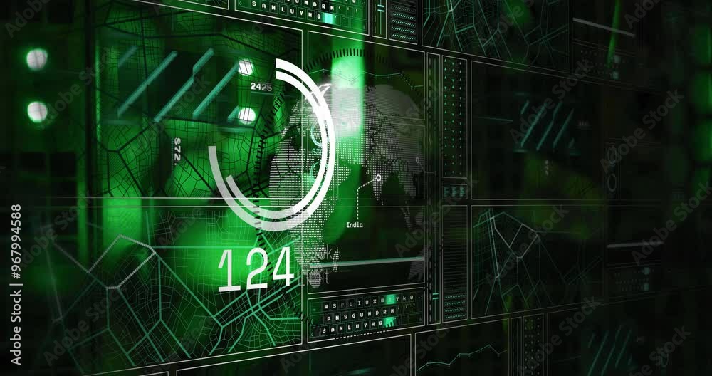 Poster animation of digital data processing over computer servers