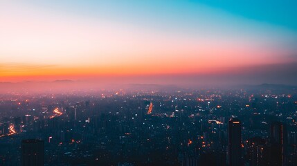 Obraz premium Cityscape at Dusk with a Pink and Blue Gradient Sky