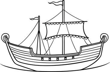 old boat line art vector illustration