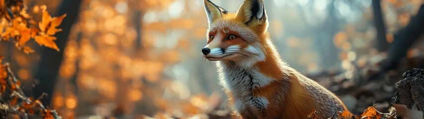 Curious Fox in Forest, a full-body portrait showcasing a fox with a playful demeanor, exploring its natural habitat, surrounded by lush greenery and soft earth tones.