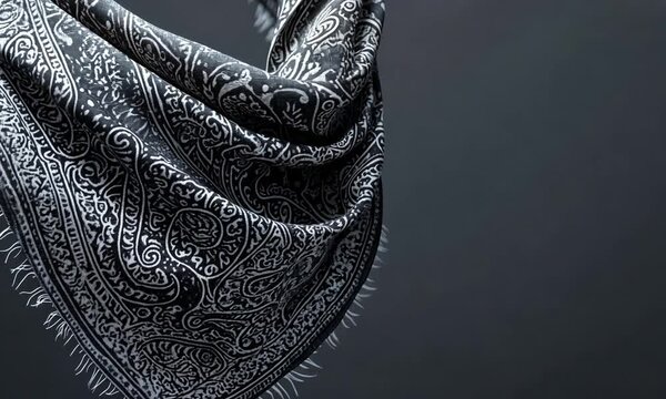 Black and White Paisley Bandana with Fringes